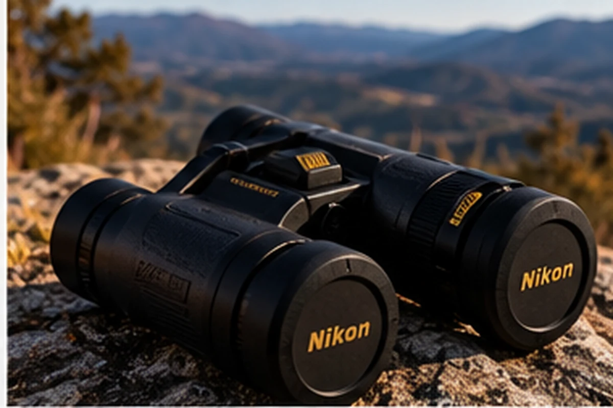 Illustrative image of binoculars on a rock; the brand shown is not an endorsement